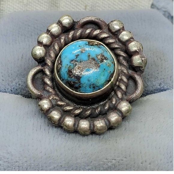 VINTAGE Native American Silver/Blue Turquoise Stone Ring 9.89 Grams Size 6 - Picture 7 of 8